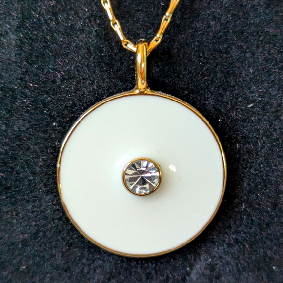 Kate Spade Idiom Reversible Necklace - Clean Slate gold white circle coin - Picture 2 of 16